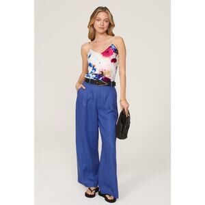 Club Monaco Kora White Floral Print Satin V-Neck Sleeveless Camisole Top Size XS